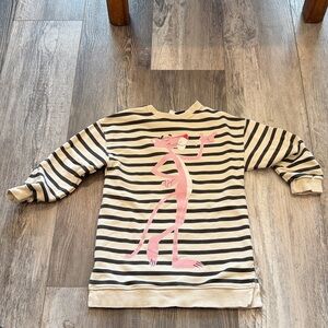 Zara Black & White Stripe Long Sleeve Tee with Pink Panther Graphic